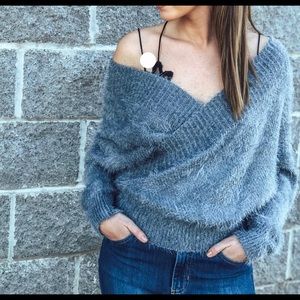 NWT Grey Fuzzy Drape Sweater size small